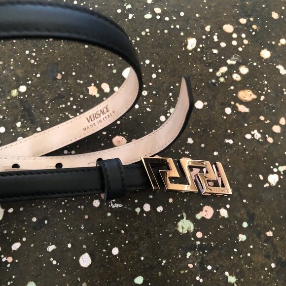 VERSACE Greca Belt Nero Oro Black Leather Buckle - Picture 8 of 12